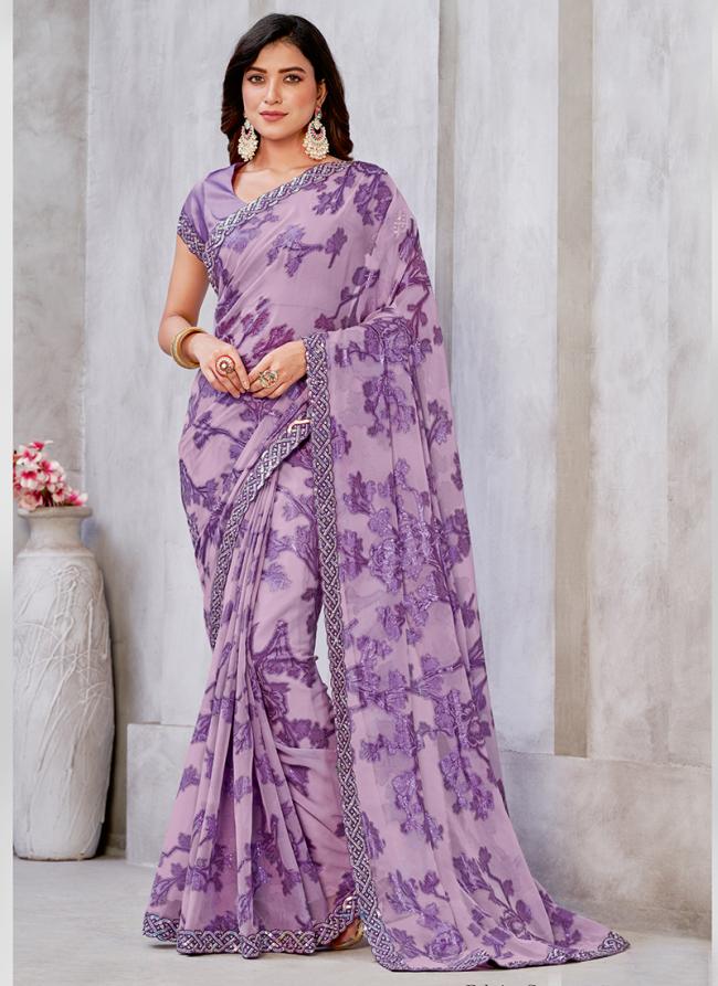 Georgette Purple Party Wear Jacquard Weaving Saree